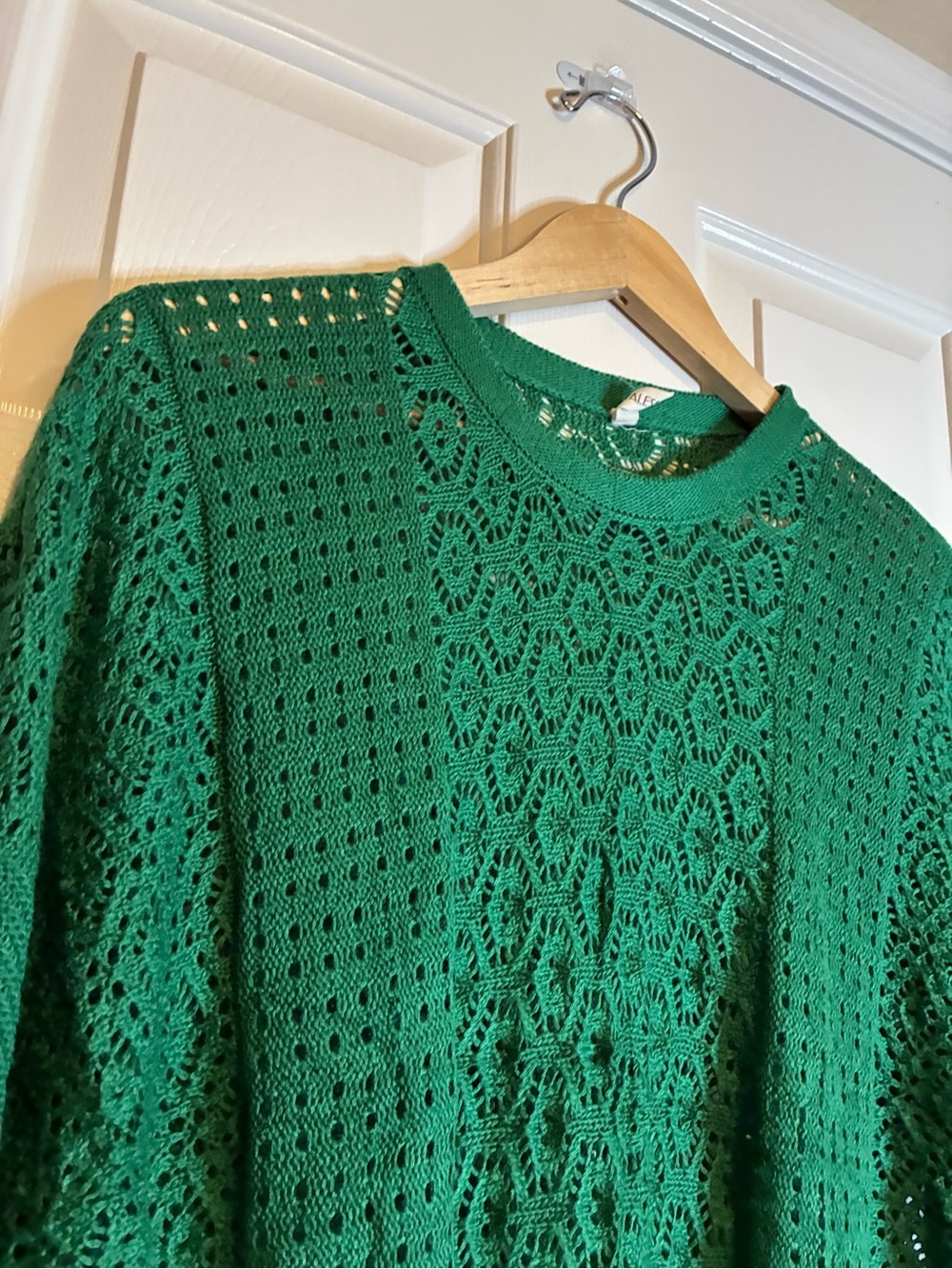 EVALESS Emerald Open-Knit Crewneck Sweater